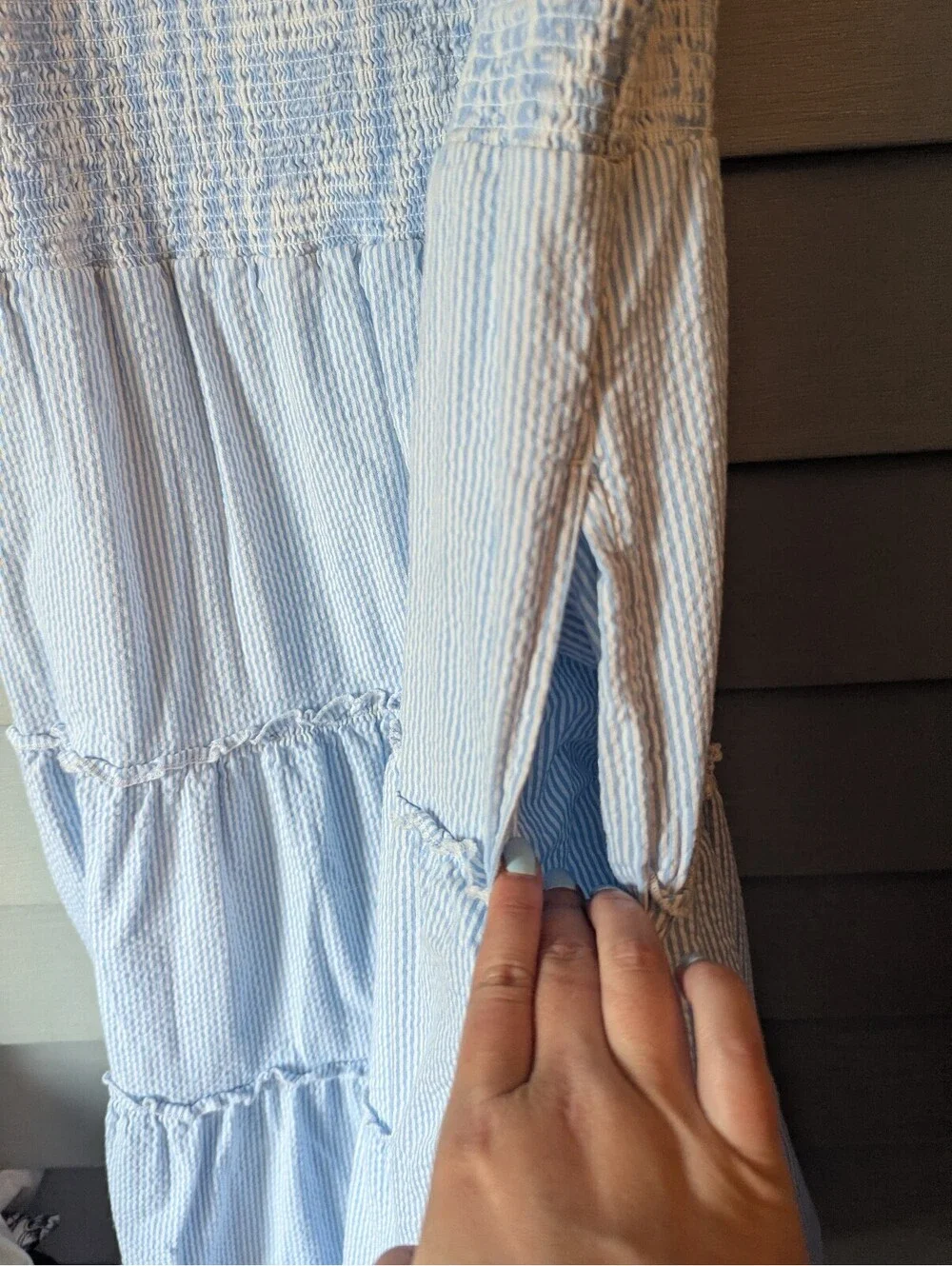 Vineyard Vines Kentucky Derby Light Blue Smocked Tiered Midi Dress Large
